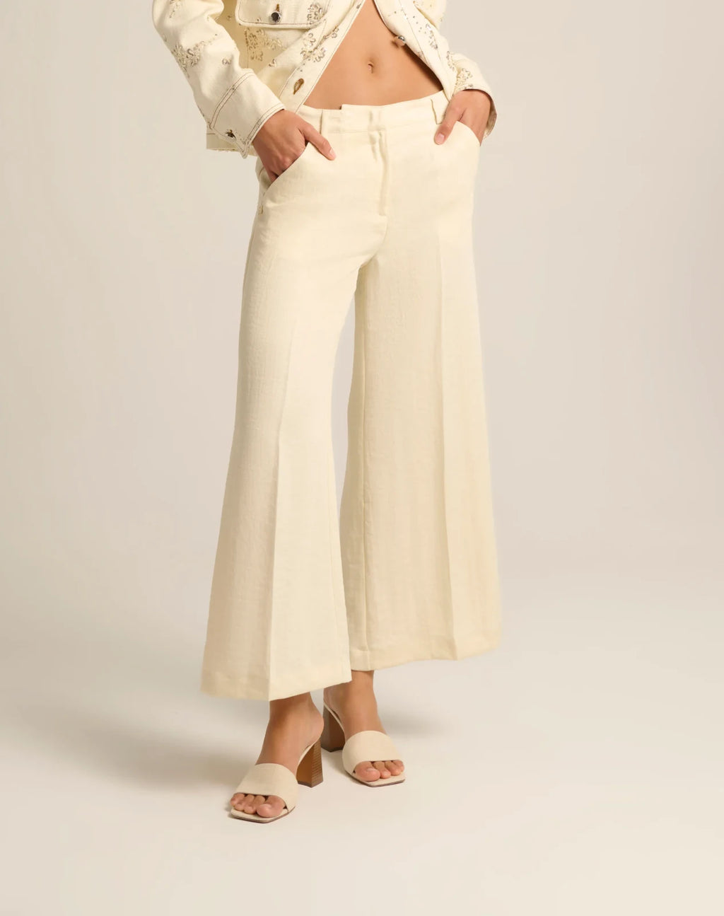 Manila Grace - Pantaloni Coulotte Avorio