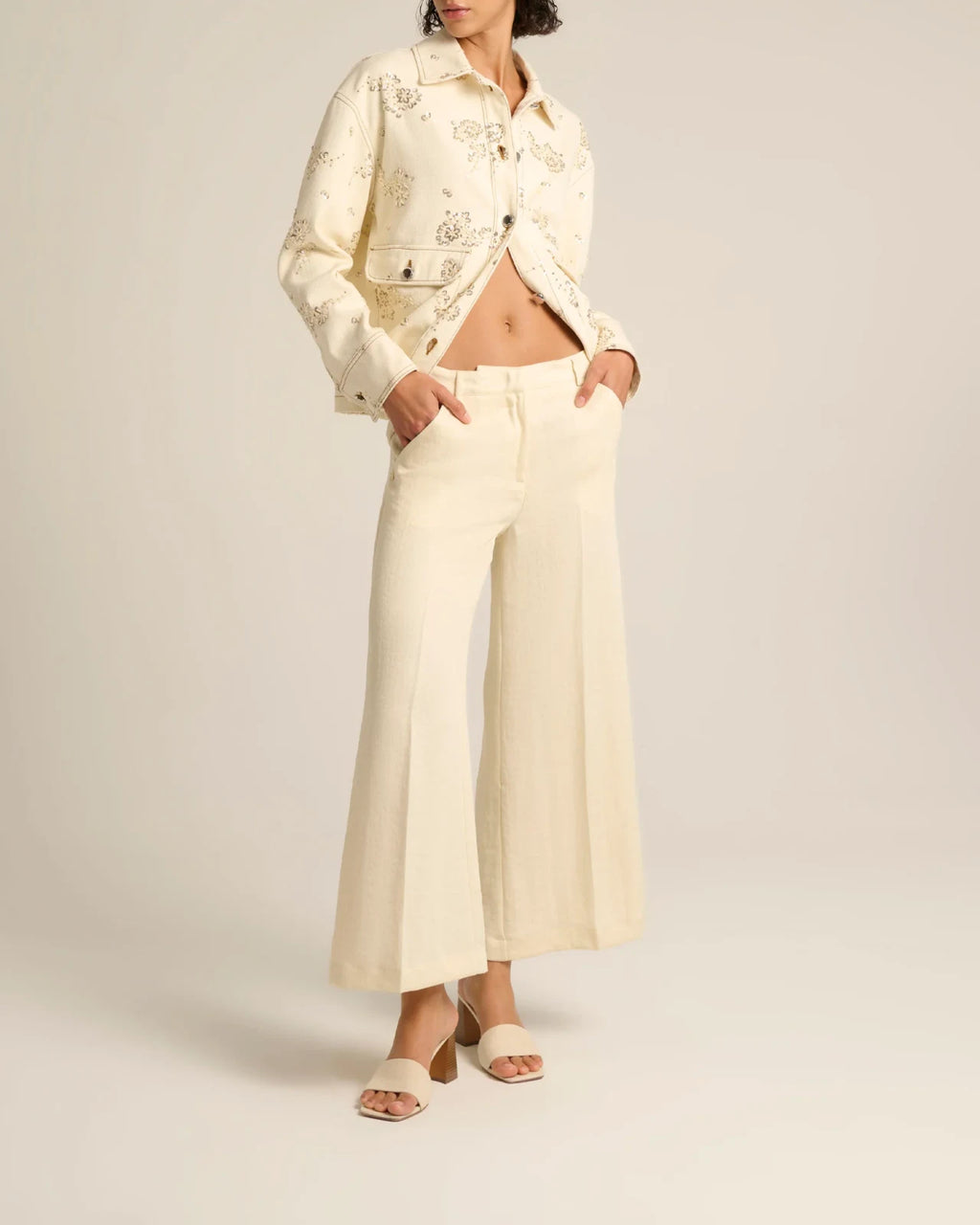 Manila Grace - Pantaloni Coulotte Avorio
