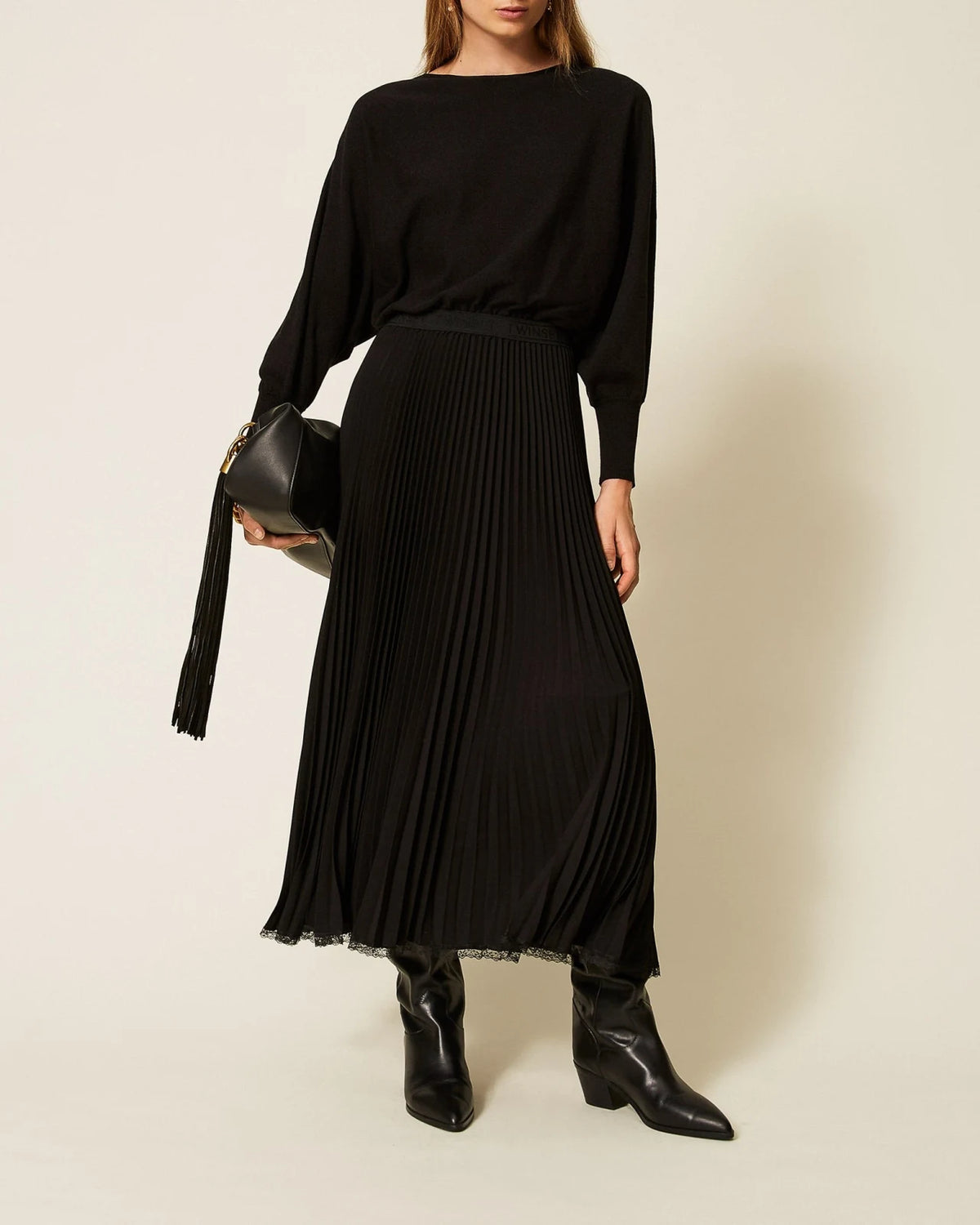 Twinset - Abito Lungo Bi-Materiale