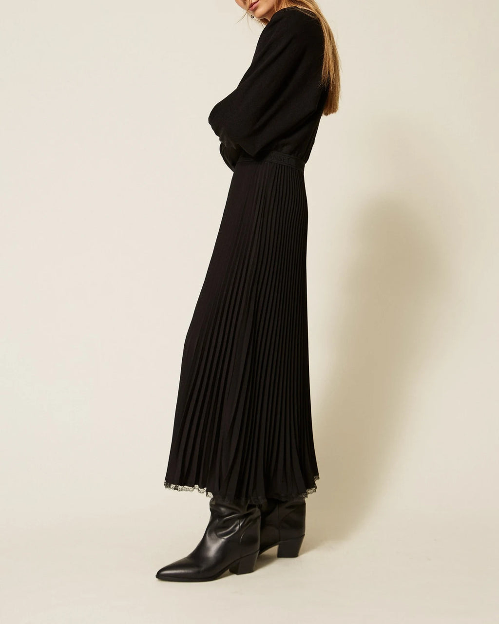 Twinset - Abito Lungo Bi-Materiale