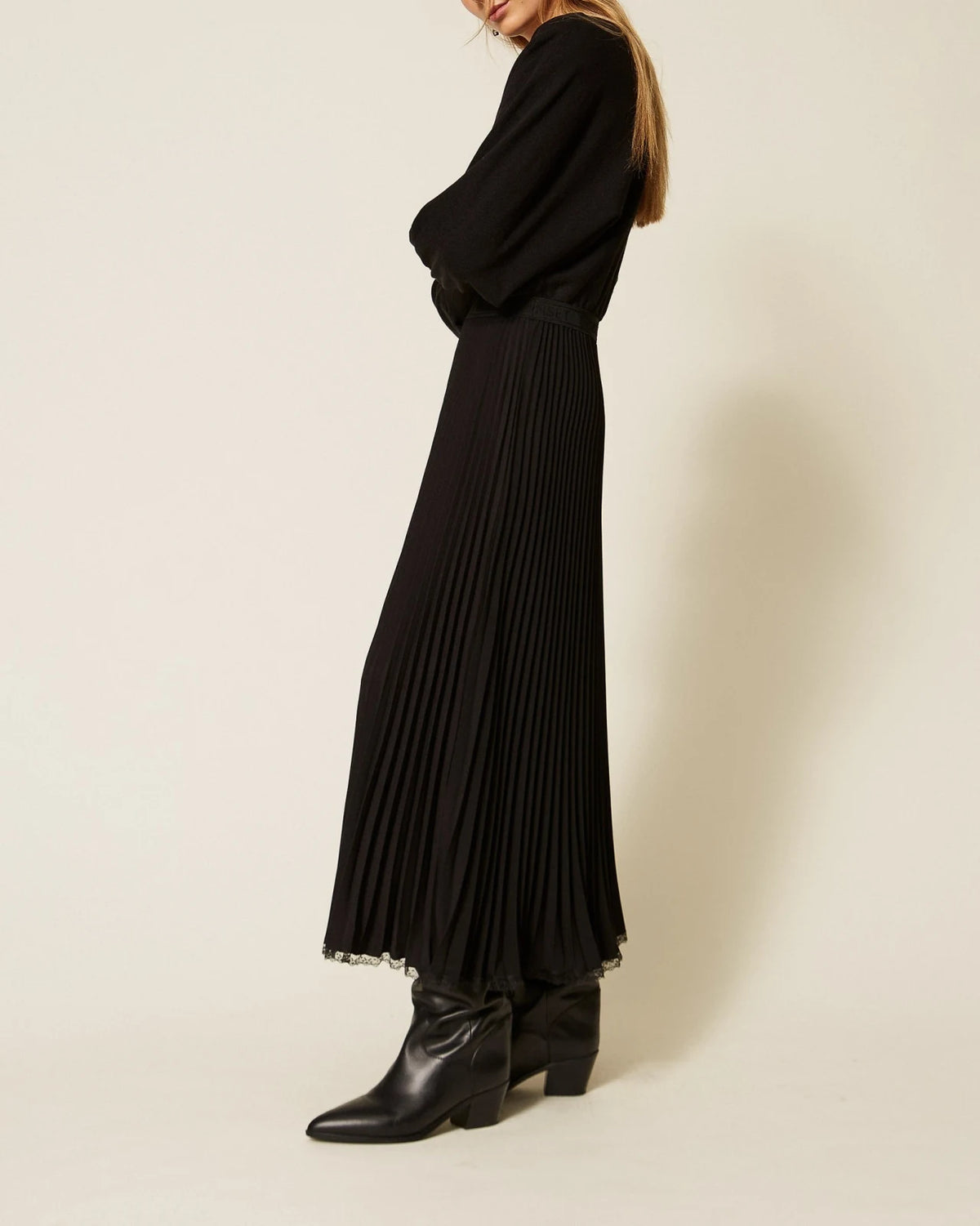 Twinset - Abito Lungo Bi-Materiale