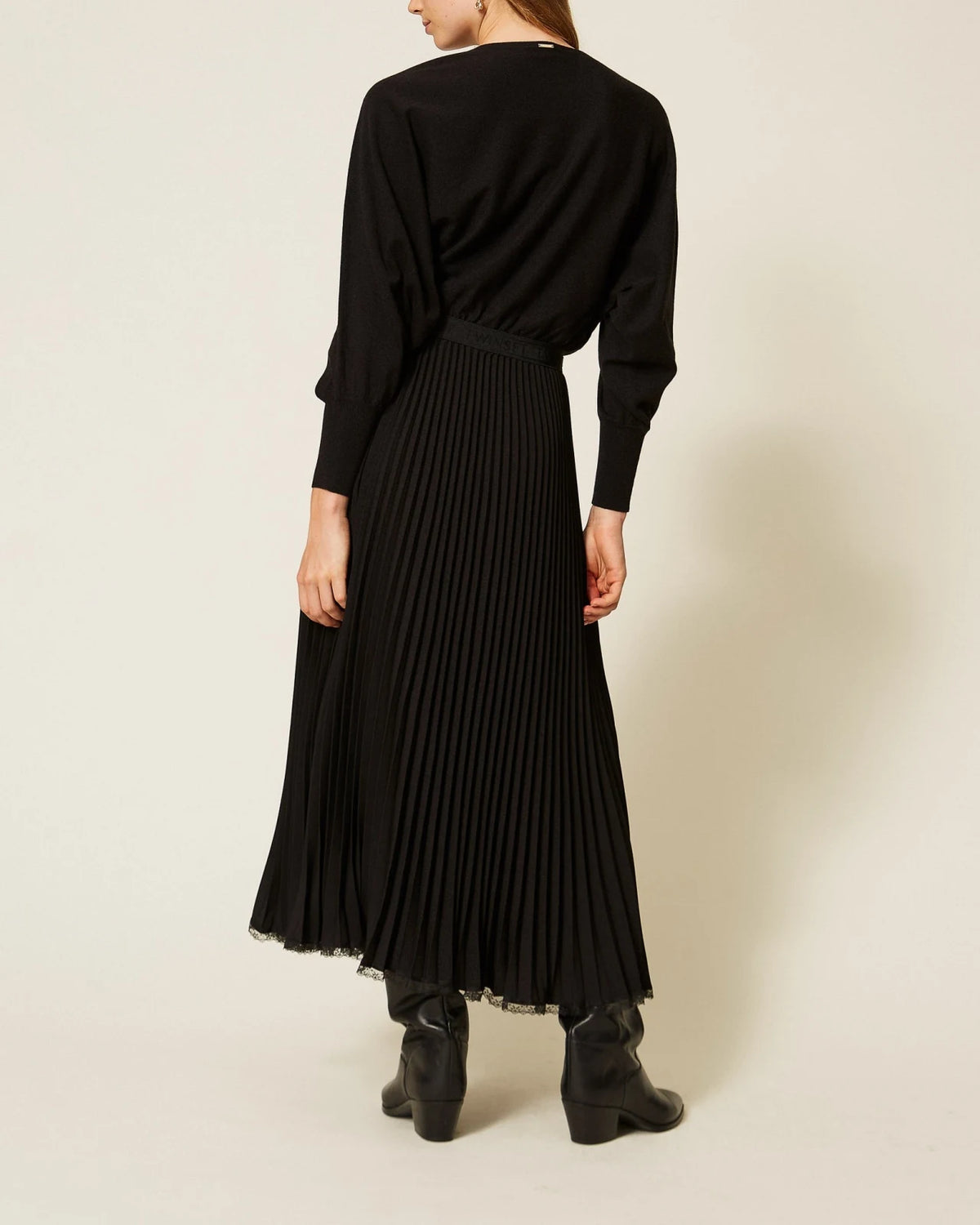 Twinset - Abito Lungo Bi-Materiale