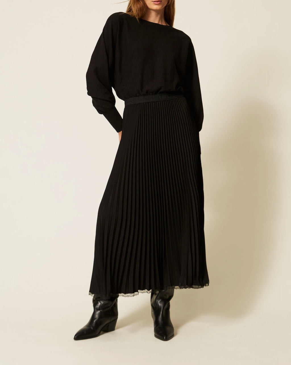 Twinset - Abito Lungo Bi-Materiale