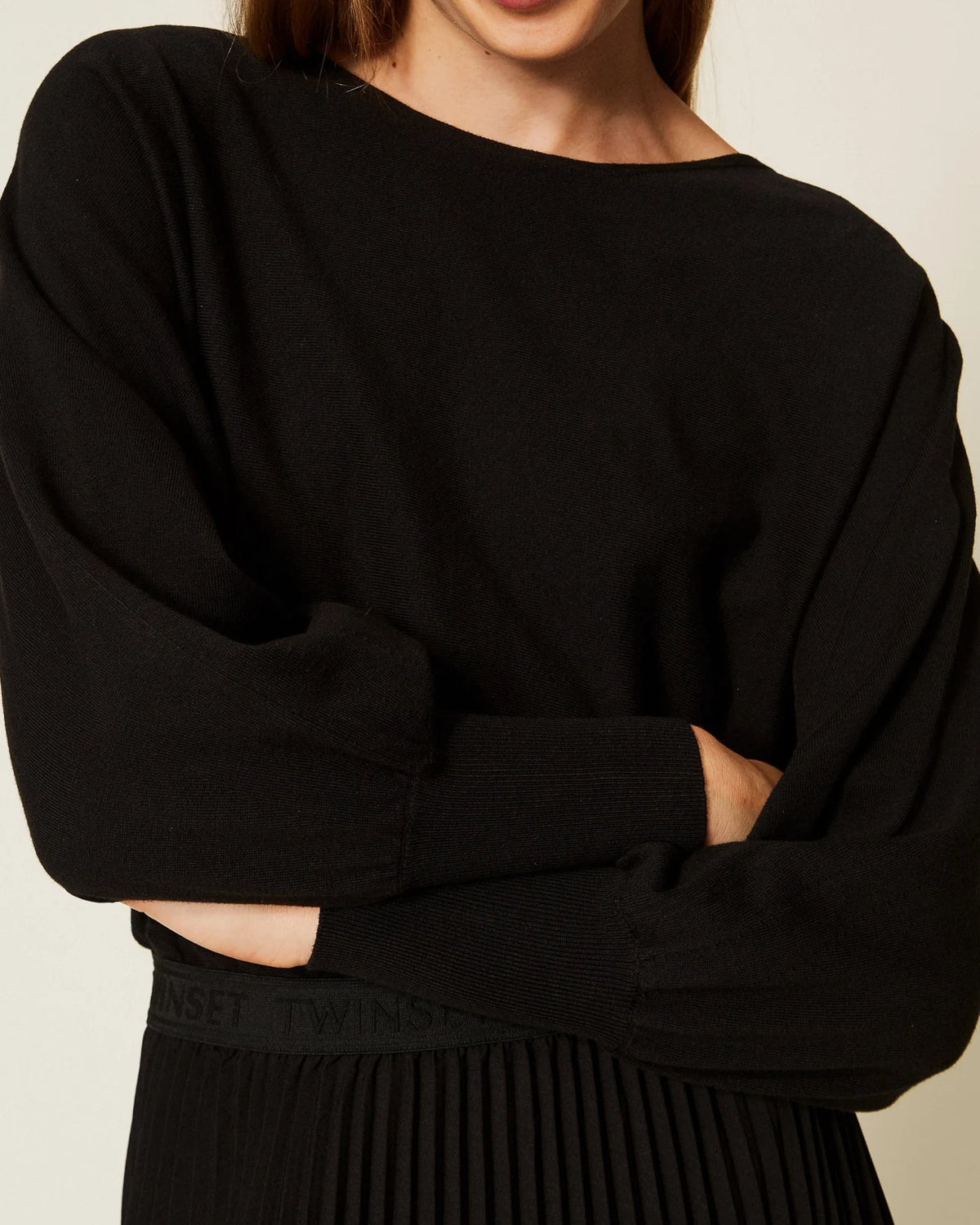Twinset - Abito Lungo Bi-Materiale
