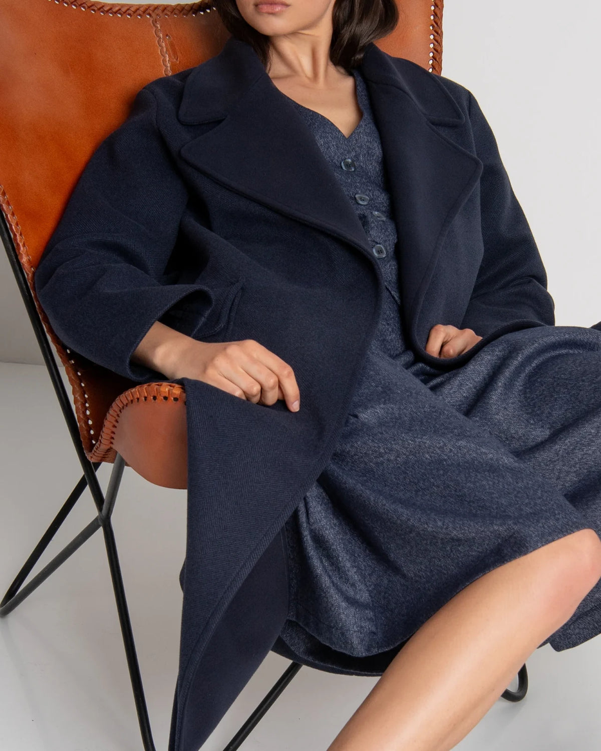Fracomina - Long Cappotto With Cintura Bluette