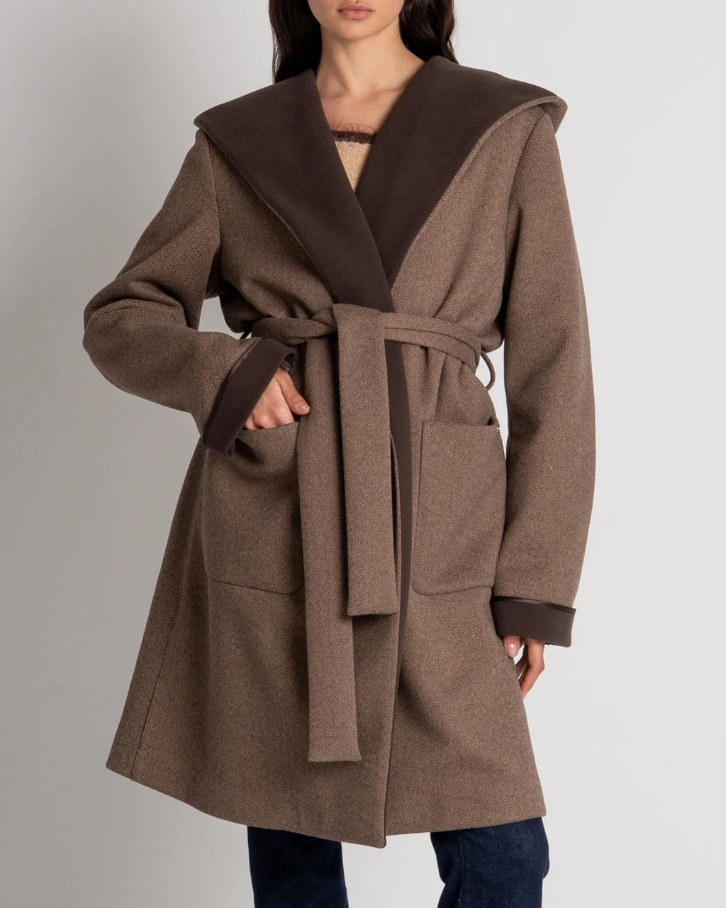 Fracomina - Long Cappotto With Cintura Brown